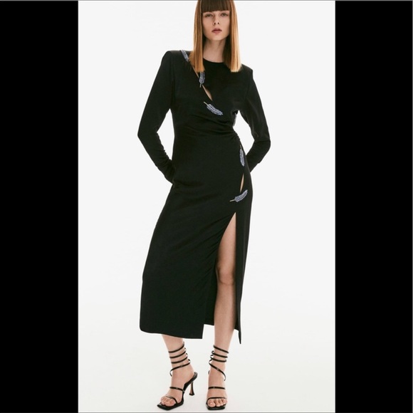 LAST NWT ZARA BLACK LEAF SATIN EFFECT DRESS - Picture 12 of 15